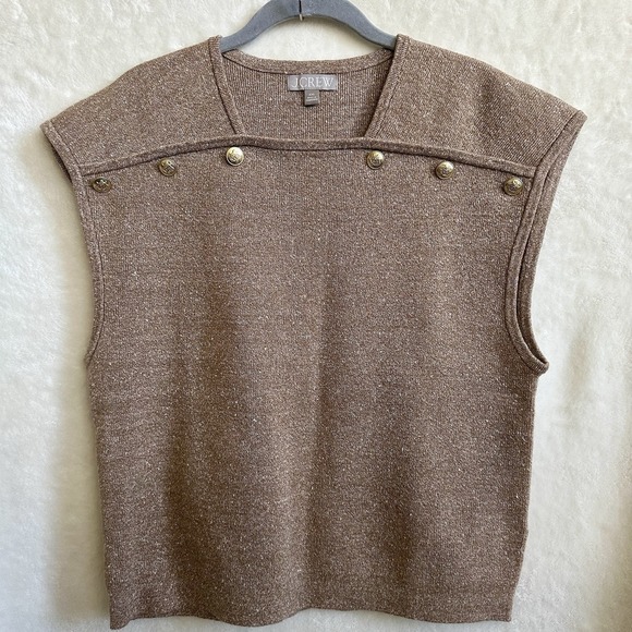 J. Crew Factory Sweaters - J.Crew Tan Sweater Shell‎ Knit Top Gold Buttons Merino Linen Blend Size XXL NWOT